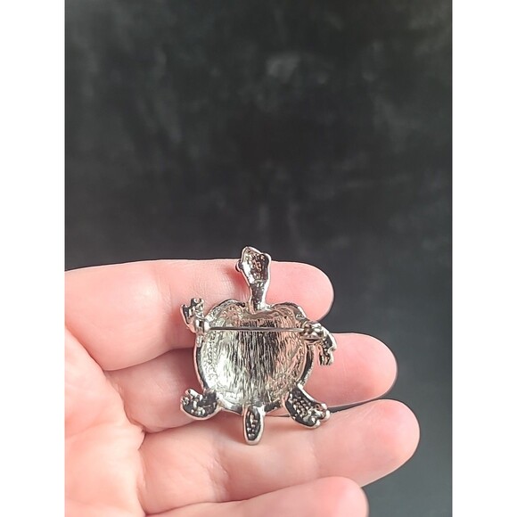Turtle Shaped Black Enamel Silver Tone Metal Brooch Vintage, READ DESCRIPTION - Picture 2 of 10